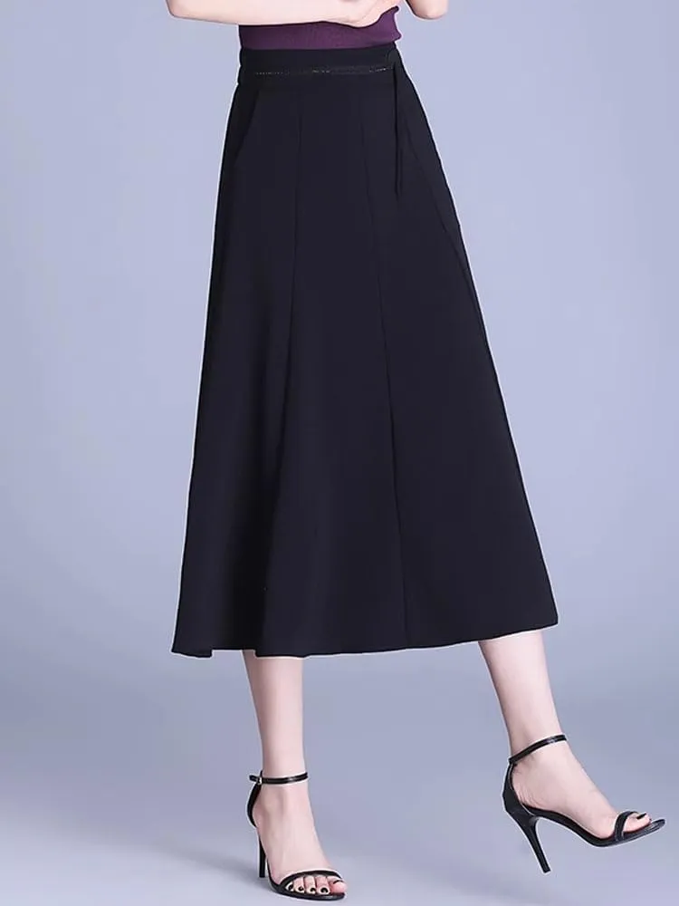 Women's Long Skirt Summer Elastic Waist Mid-Length Casual A Line Skirts for Women