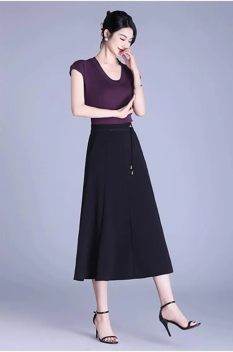 Women's Long Skirt Summer Elastic Waist Mid-Length Casual A Line Skirts for Women