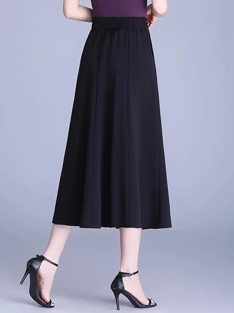 Women's Long Skirt Summer Elastic Waist Mid-Length Casual A Line Skirts for Women