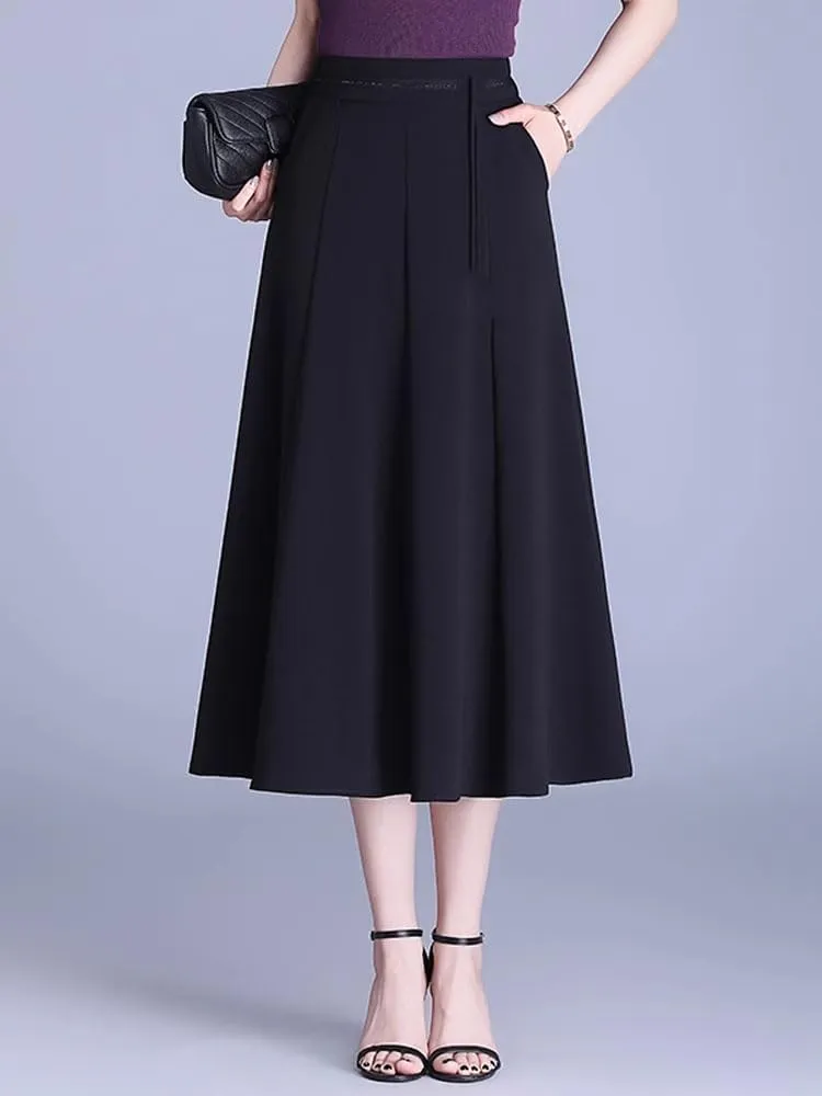Women's Long Skirt Summer Elastic Waist Mid-Length Casual A Line Skirts for Women