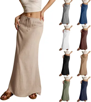 Women's Long Skirts 2025 Boho Summer Elastic Waist Solid Tie Athletic Maxi Skirt with Pockets Trendy, S-2XL