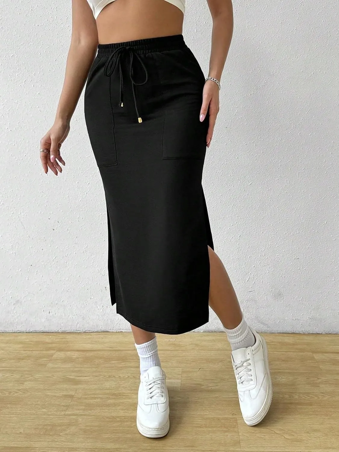 Women's Maxi Skirt Summer Midi Elastic Waist A-Line Knee-Length Skirt
