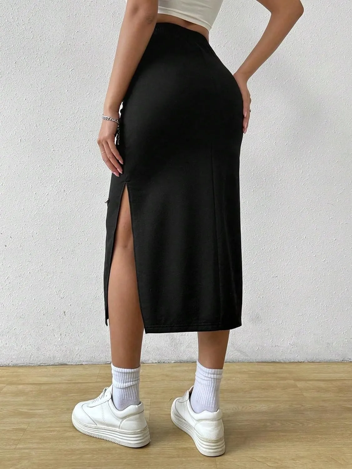 Women's Maxi Skirt Summer Midi Elastic Waist A-Line Knee-Length Skirt