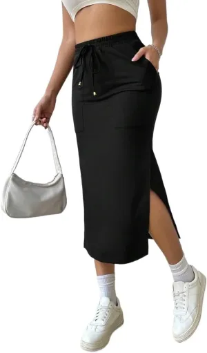 Women's Maxi Skirt Summer Midi Elastic Waist A-Line Knee-Length Skirt