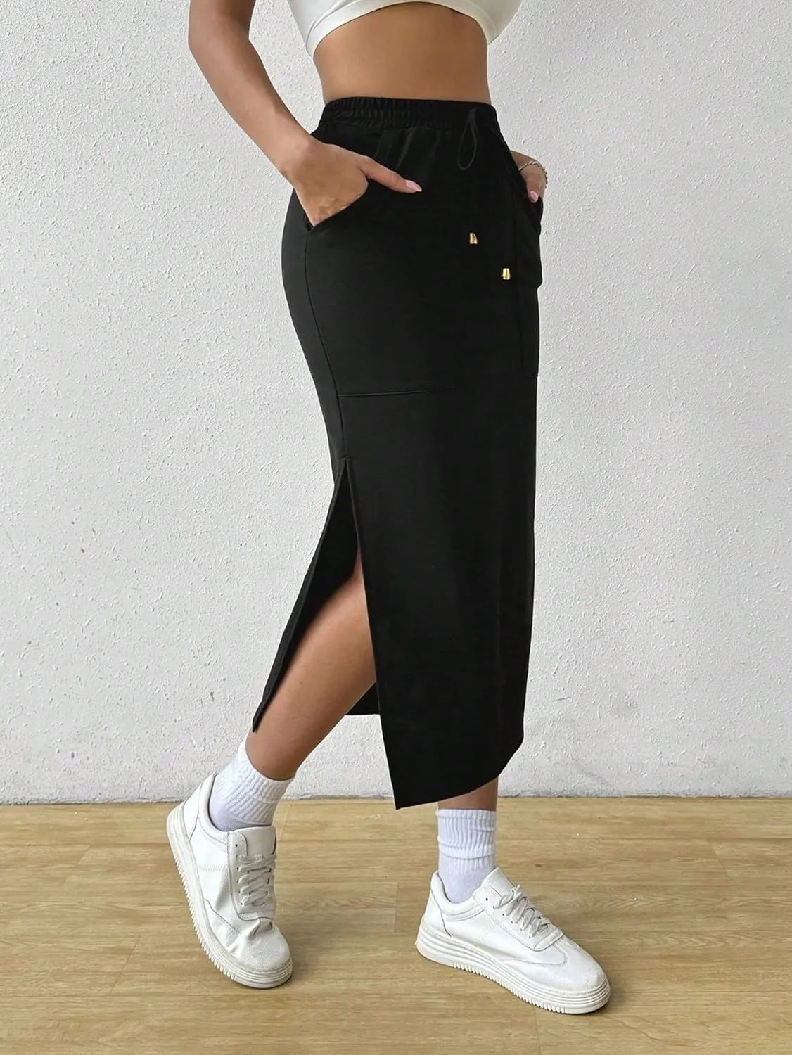 Women's Maxi Skirt Summer Midi Elastic Waist A-Line Knee-Length Skirt