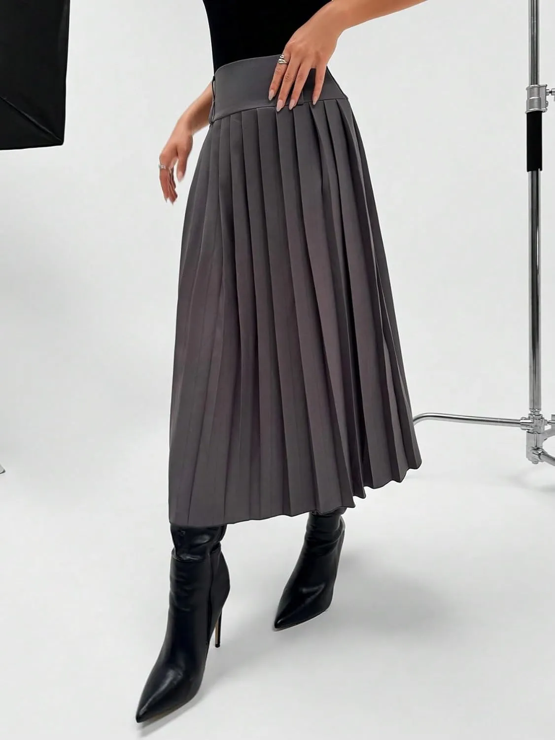 Women's Maxi Skirt Summer Midi Elastic Waist High-Slit Double Layer Skirt