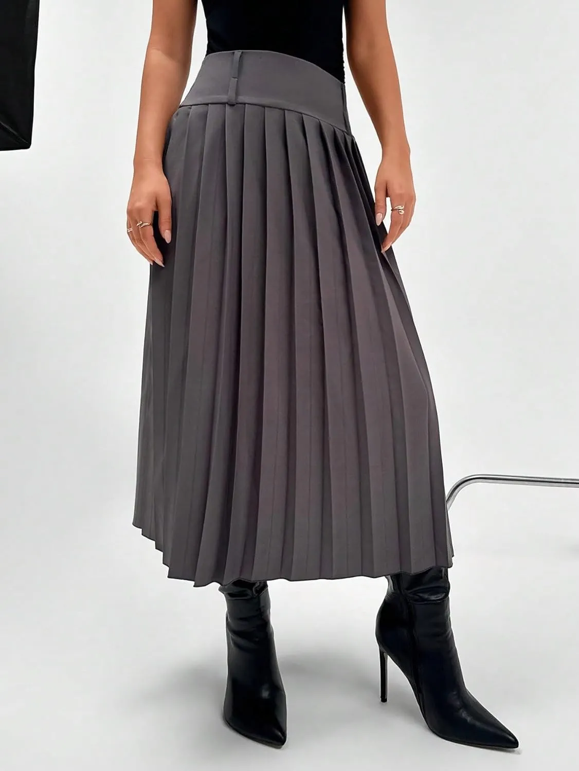 Women's Maxi Skirt Summer Midi Elastic Waist High-Slit Double Layer Skirt