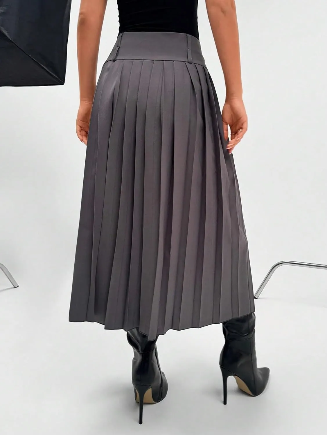 Women's Maxi Skirt Summer Midi Elastic Waist High-Slit Double Layer Skirt