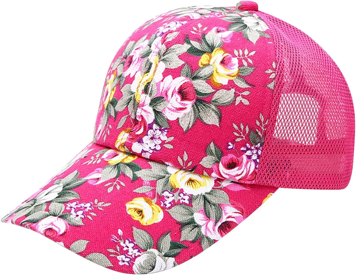 Women's Mesh Flower Print Sun Hat Fashionable Adjustable Floral Baseball Cap Casual Outdoor Sport Trucker Hat
