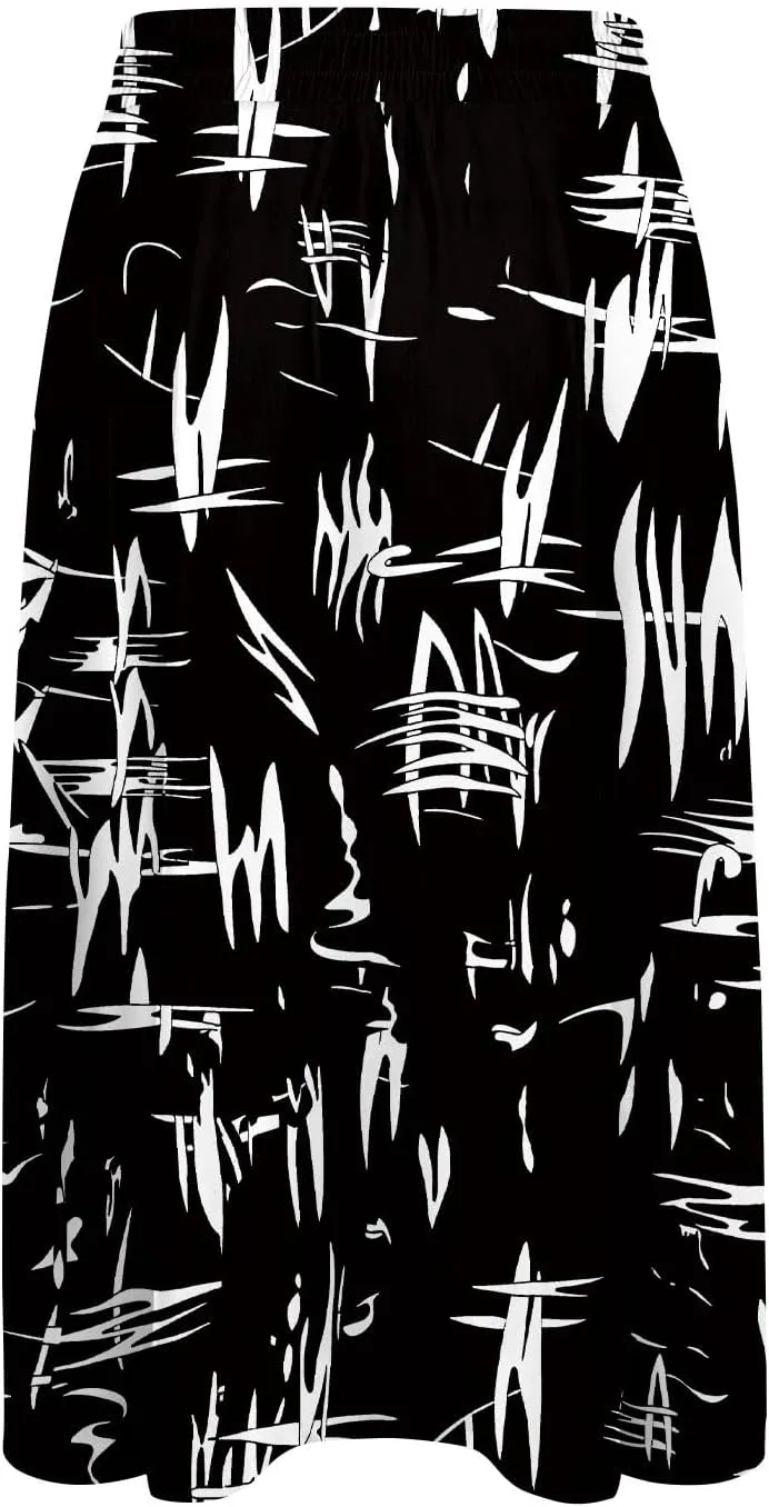 Women's Midi Boho Floral Skirts Trendy A Line Skirt Comfy Flowy Drawstring High Elastic Waist Skorts with Pockets