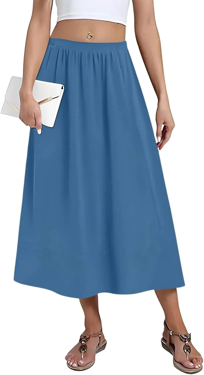 Women's Midi Boho Floral Skirts Trendy Comfy Flowy A Line Skirt High Elastic Waist Skorts with Pockets