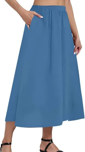 Women's Midi Boho Floral Skirts Trendy Comfy Flowy A Line Skirt High Elastic Waist Skorts with Pockets