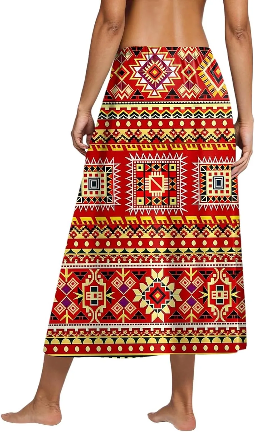 Women's Midi Boho Floral Skirts Trendy Comfy Flowy A Line Skirt High Elastic Waist Skorts with Pockets