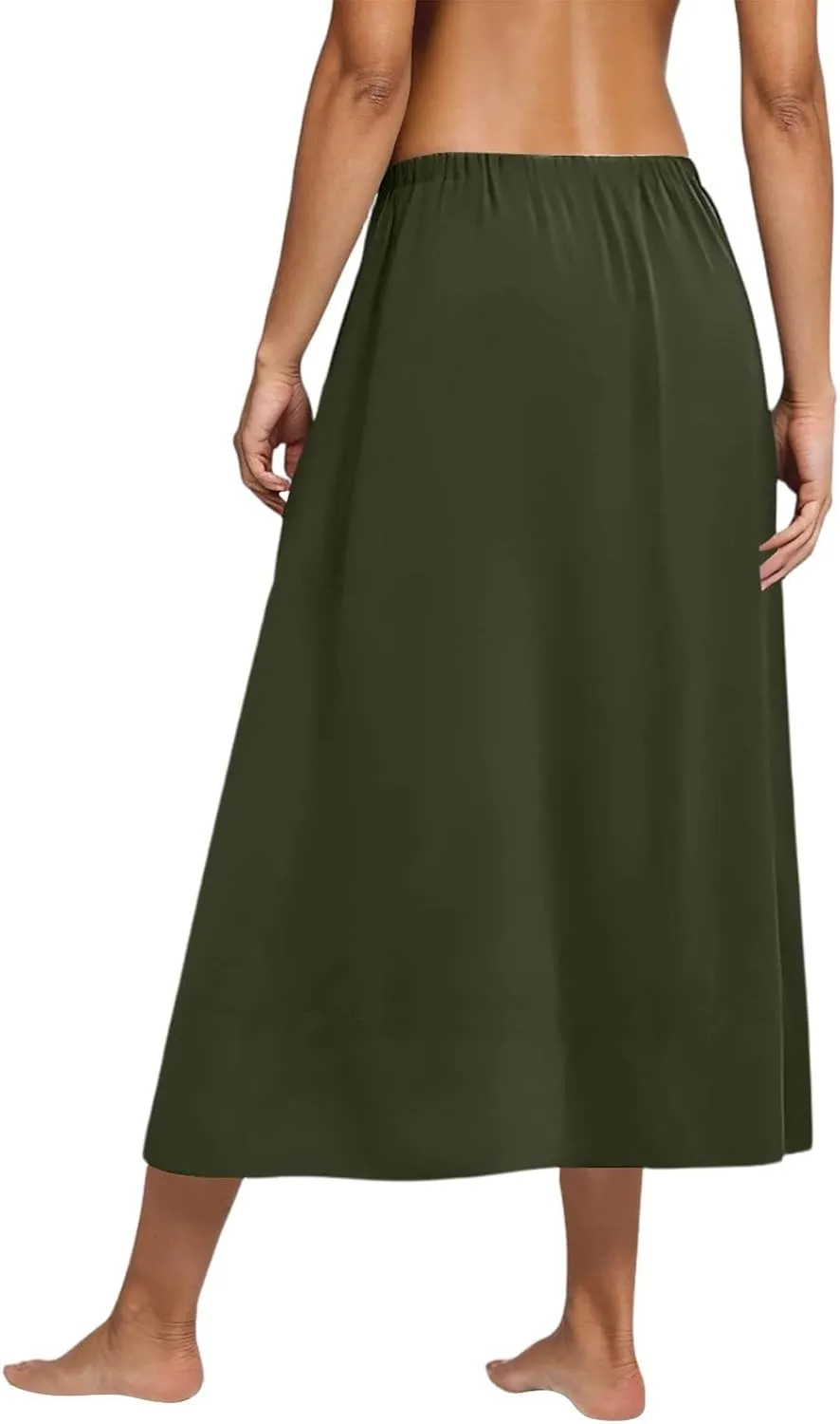 Women's Midi Boho Floral Skirts Trendy High Elastic Waist A Line Skirt Comfy Flowy Skorts with Pockets