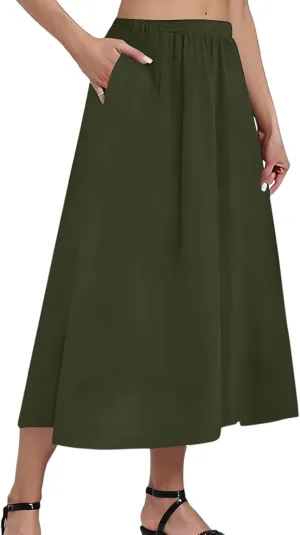 Women's Midi Boho Floral Skirts Trendy High Elastic Waist A Line Skirt Comfy Flowy Skorts with Pockets