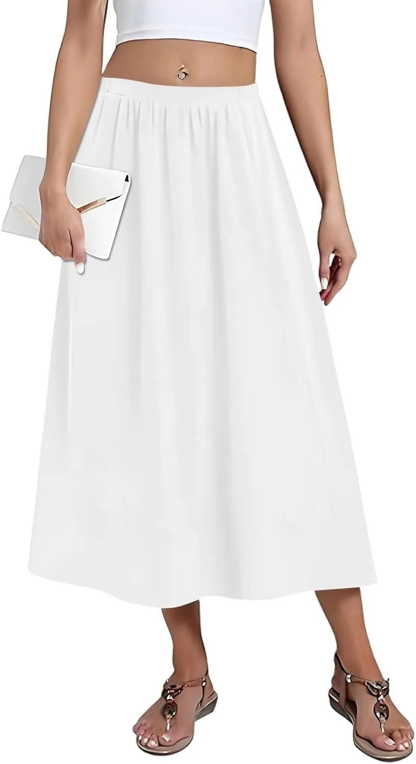 Women's Midi Boho Floral Skirts Trendy High Elastic Waist Comfy Flowy A Line Skirt Skorts with Pockets
