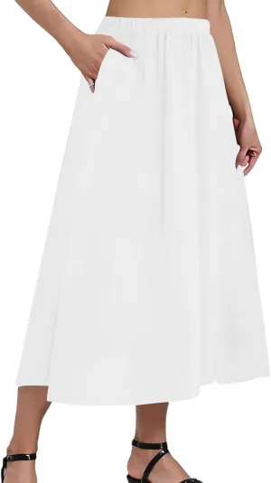Women's Midi Boho Floral Skirts Trendy High Elastic Waist Comfy Flowy A Line Skirt Skorts with Pockets