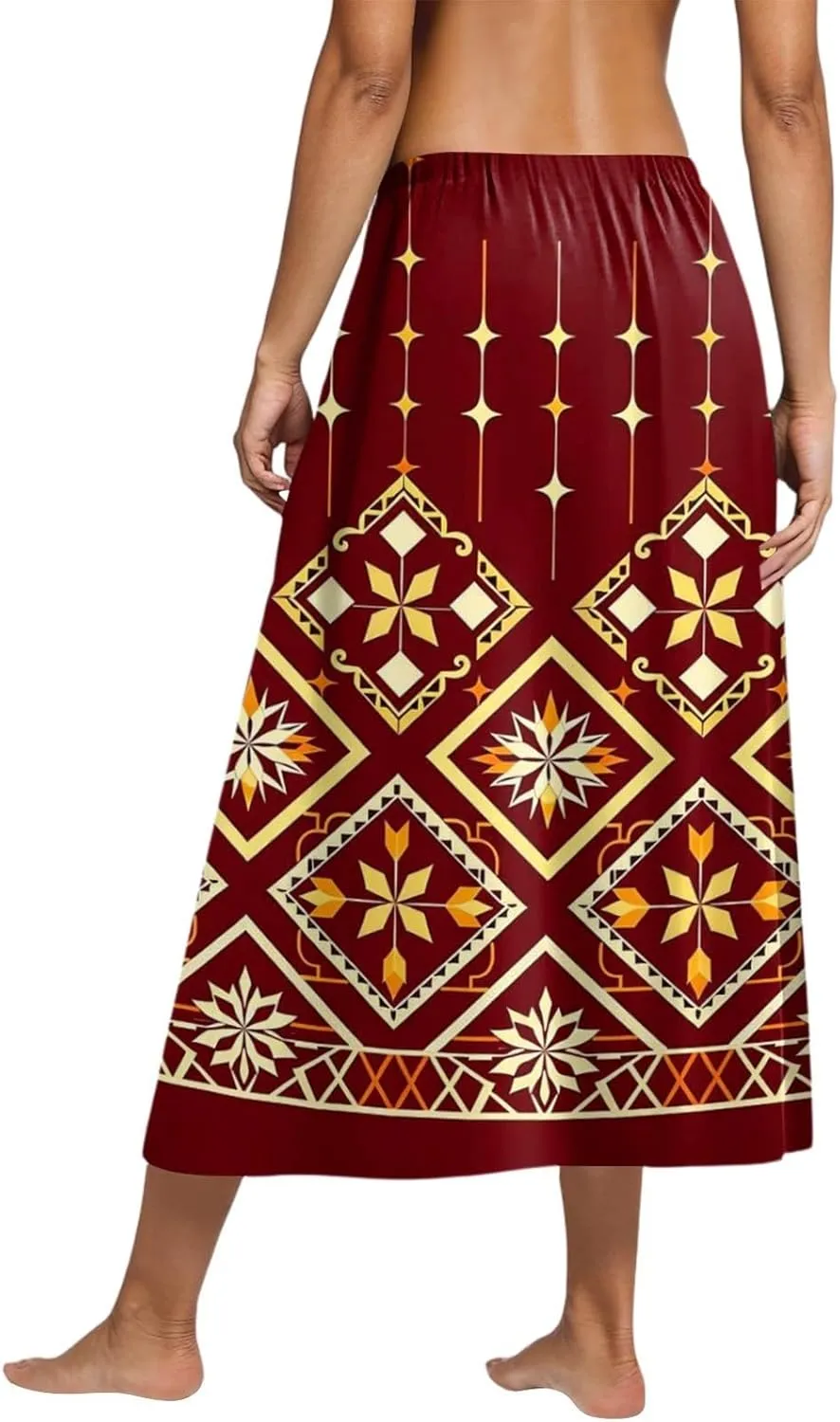 Women's Midi Boho Floral Skirts Trendy High Elastic Waist Comfy Flowy A Line Skirt Skorts with Pockets