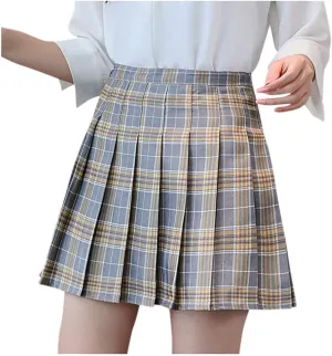 Womens Mini Skirts Summer Fashion High Waist Pleated Mini Skirt Slim Waist Casual Tennis Skirt Plaid Print Skirt