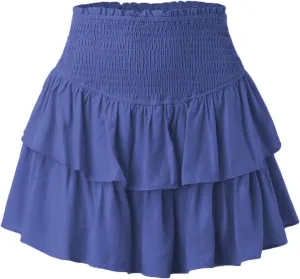 Womens Mini Skirts Summer Women's Solid Color Pleated Double Layer Cake Skirt Sexy Hot Girl Leaf Mini Skirt for