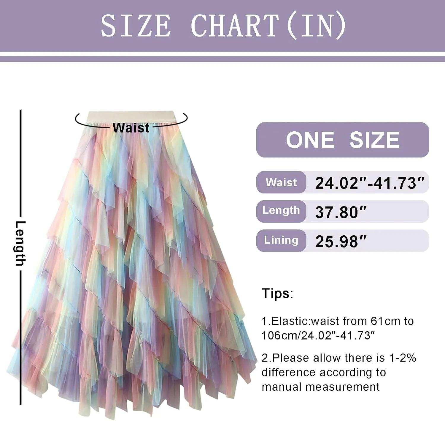 Womens Rainbow Skirts Gradient Ruffle Tulle Skirt Asymmetrical A-line Midi Skirts Wedding Party Skirt 2025 Fashion