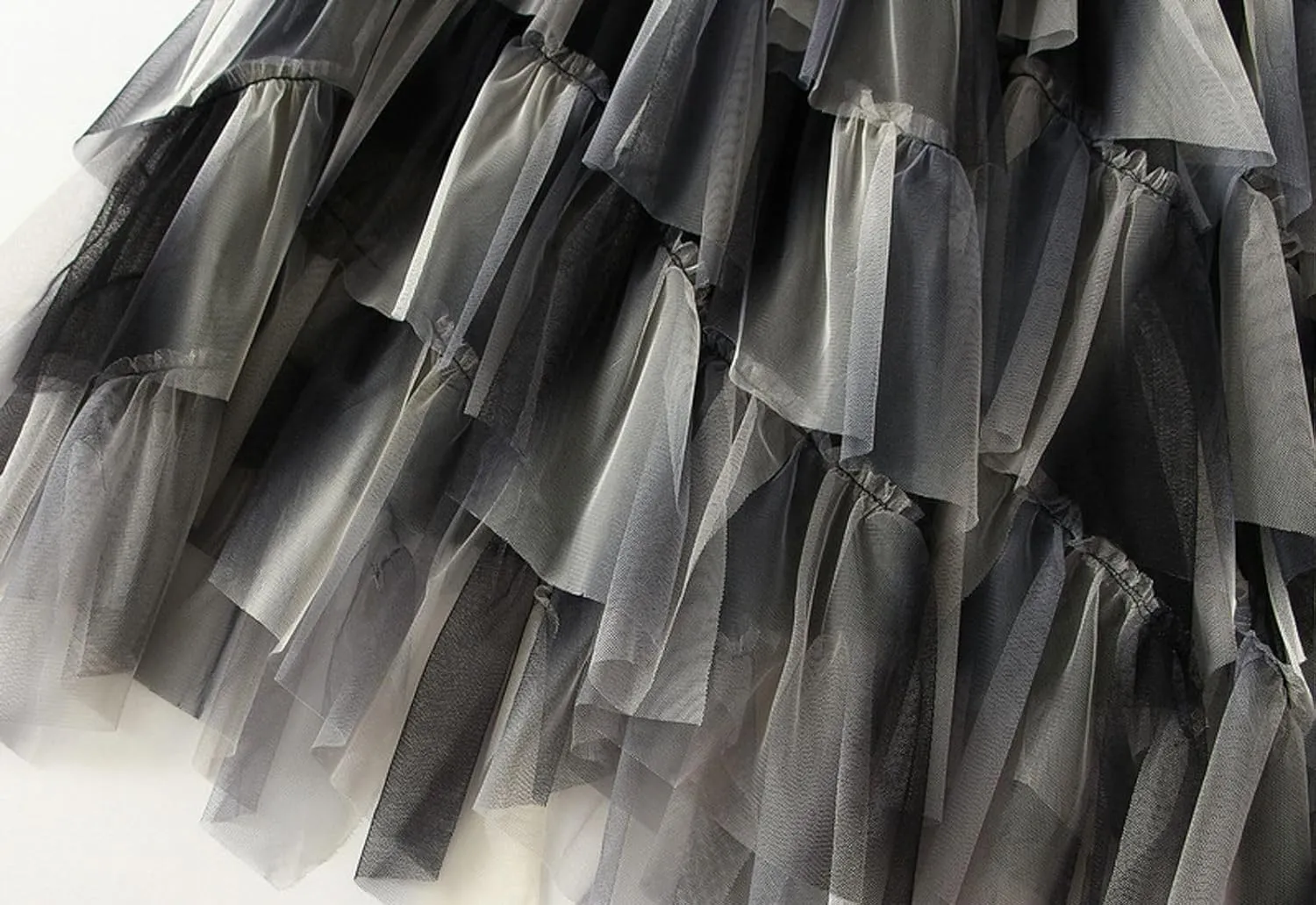 Womens Rainbow Skirts Gradient Ruffle Tulle Skirt Asymmetrical A-line Midi Skirts Wedding Party Skirt 2025 Fashion