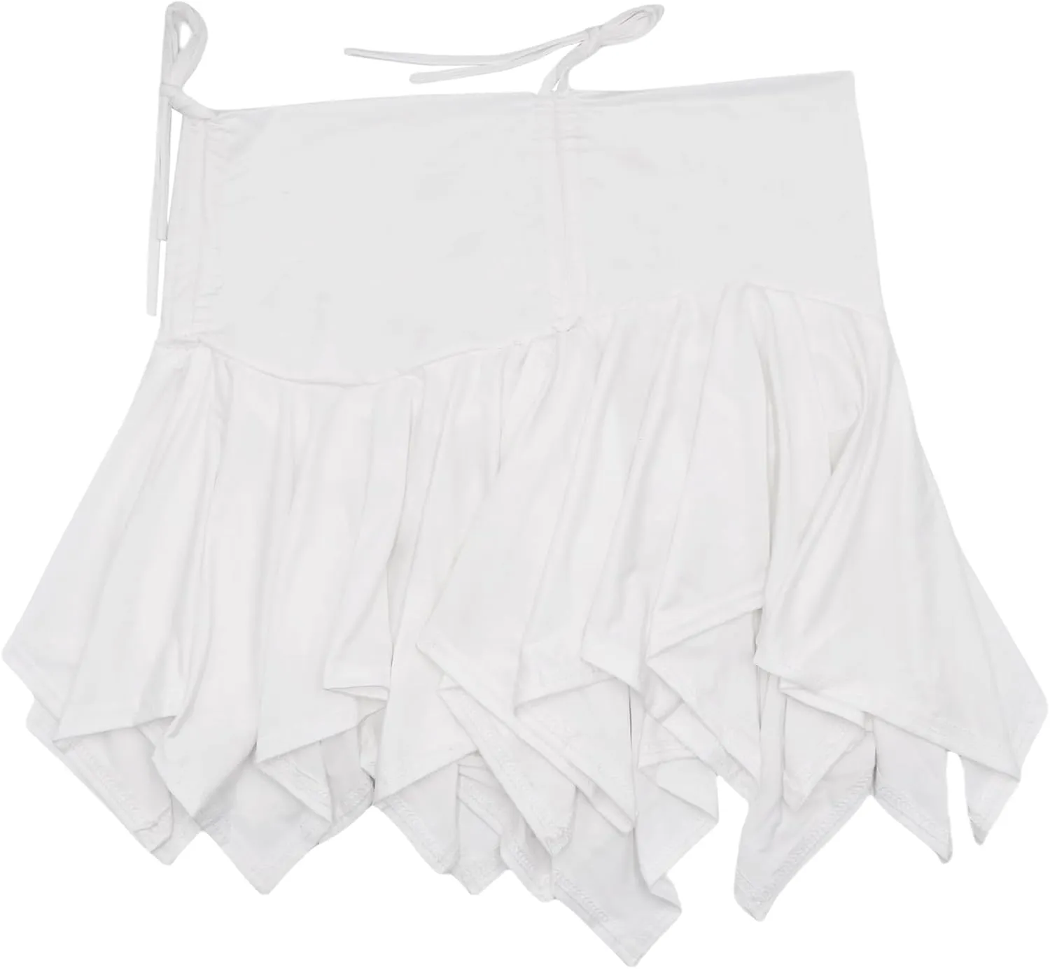 Women's Ruffle Lace Asymmetrical Pleated Mini Skirt Y2K Ruched Low Rise A-Line Flowy Short Skirt for Party Streetwear