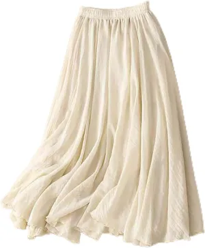 Women's Summer Bohemian Elastic Waist Long Flowy Cotton Linen Skirt Renaissance Casual Lightweight Maxi Skirt 2025