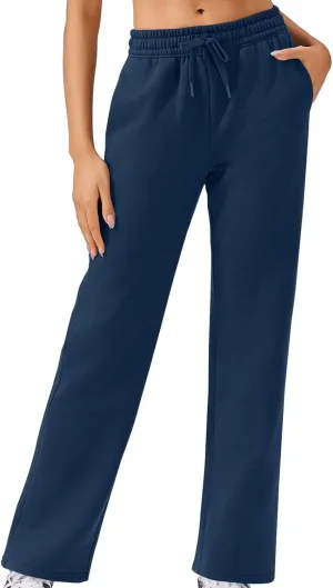 Womens Sweatpants 2024 Baggy Fleece Lined Wide Leg Pants Drawstring Pants with Pockets