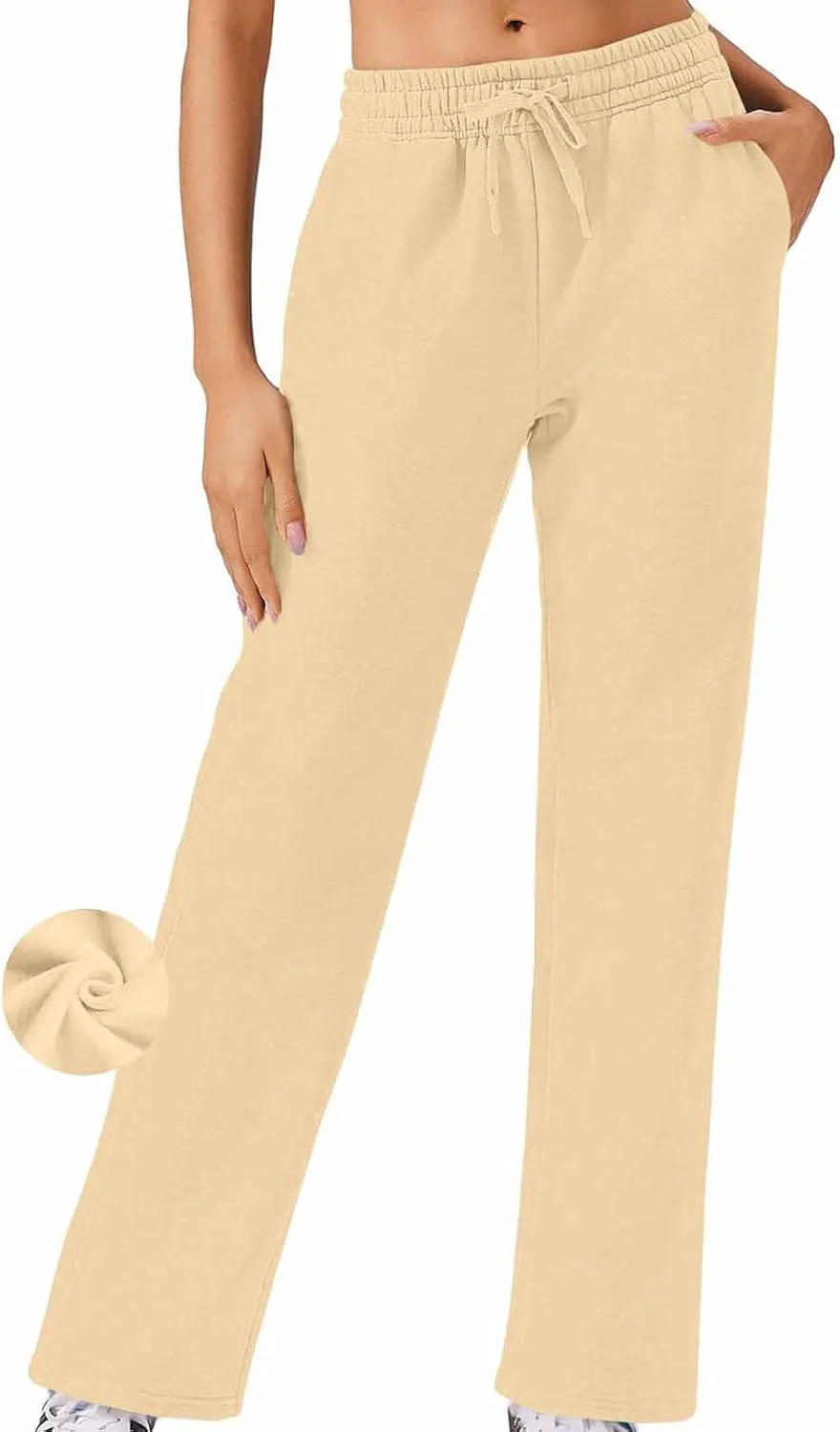 Womens Sweatpants 2024 Baggy Fleece Lined Wide Leg Pants Drawstring Pants with Pockets