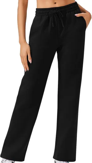Womens Sweatpants 2024 Baggy Fleece Lined Wide Leg Pants Drawstring Pants with Pockets