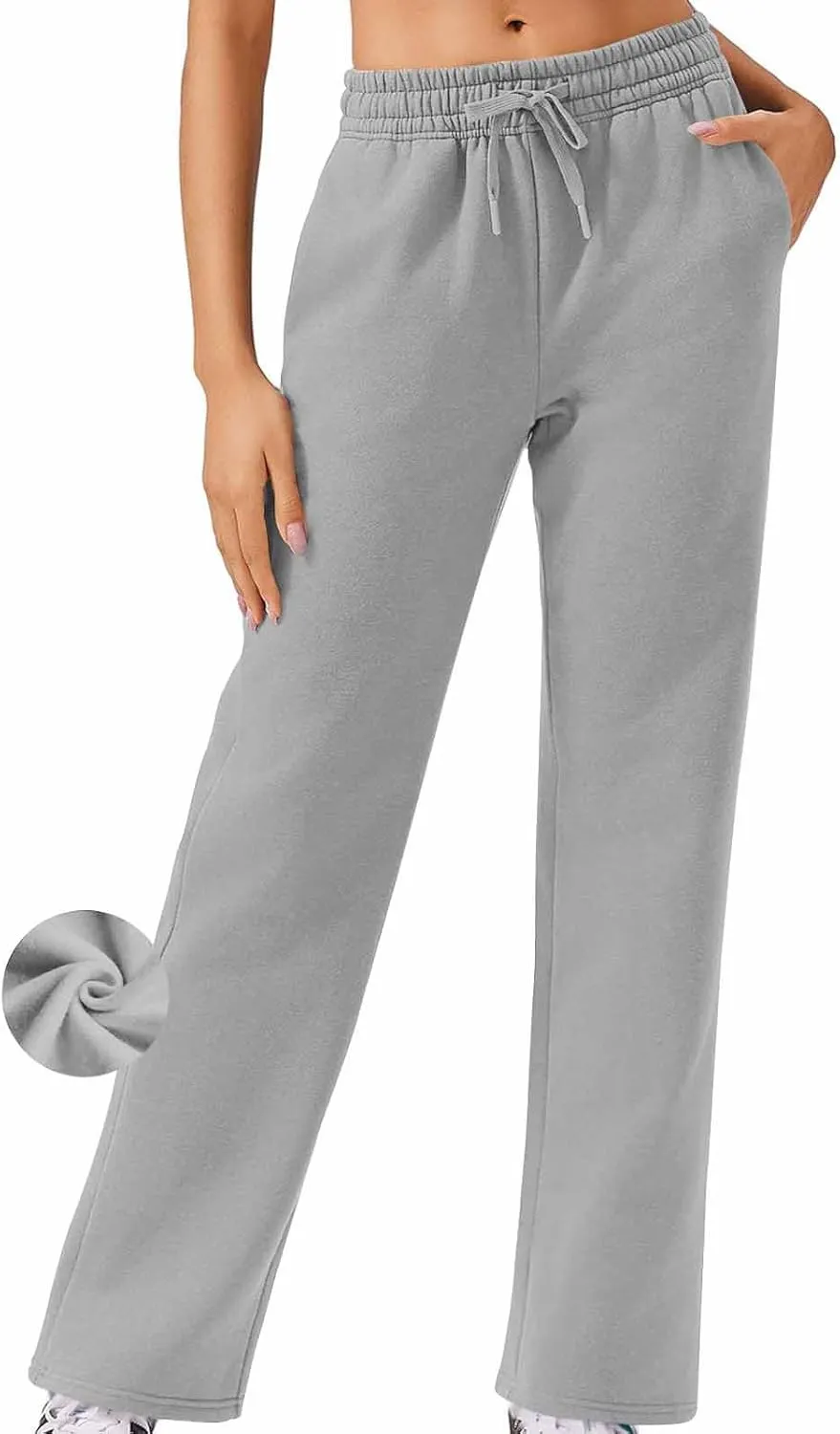 Womens Sweatpants 2024 Baggy Fleece Lined Wide Leg Pants Drawstring Pants with Pockets