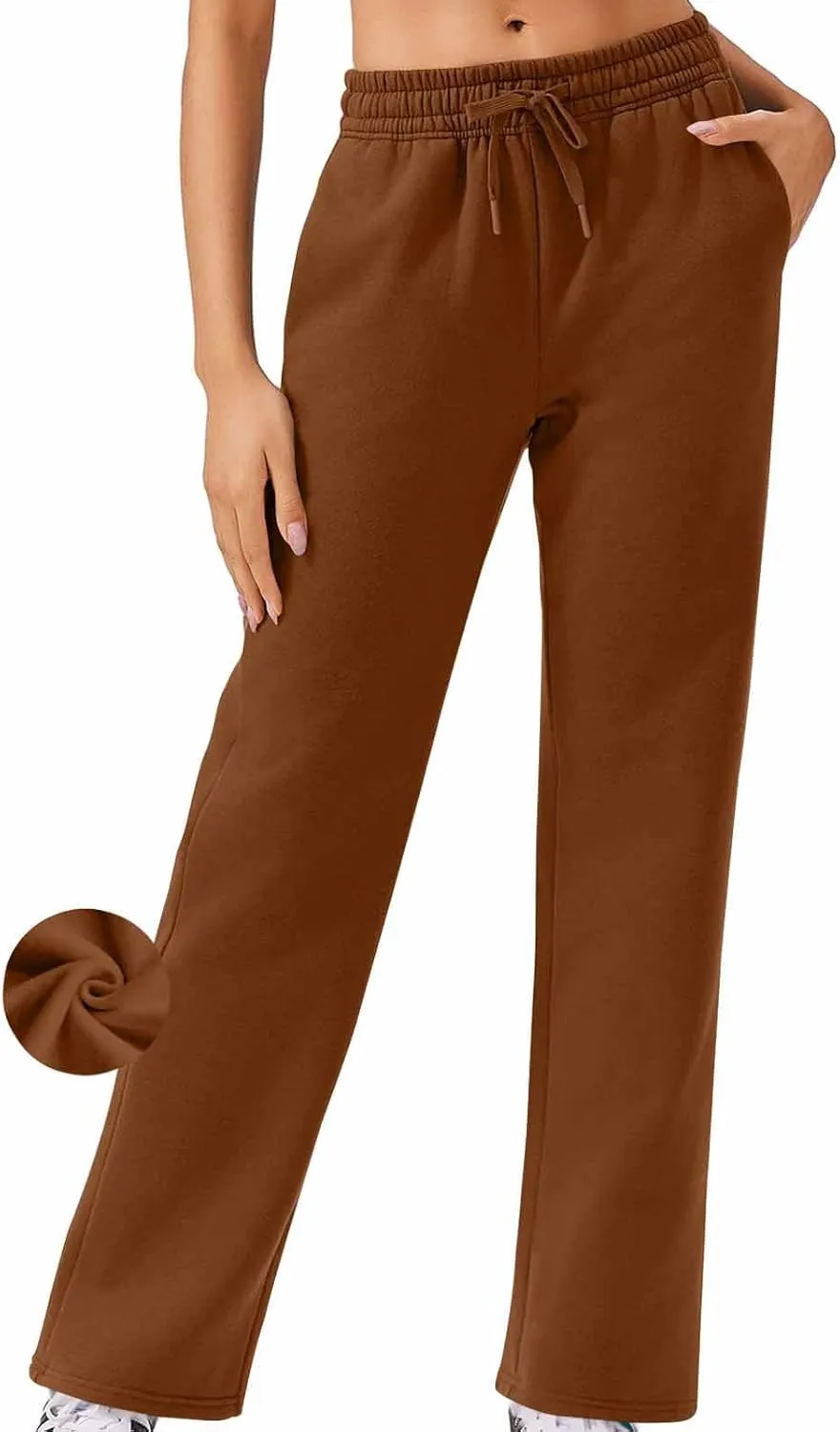 Womens Sweatpants 2024 Baggy Fleece Lined Wide Leg Pants Drawstring Pants with Pockets