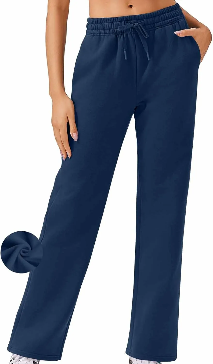 Womens Sweatpants 2024 Baggy Fleece Lined Wide Leg Pants Drawstring Pants with Pockets