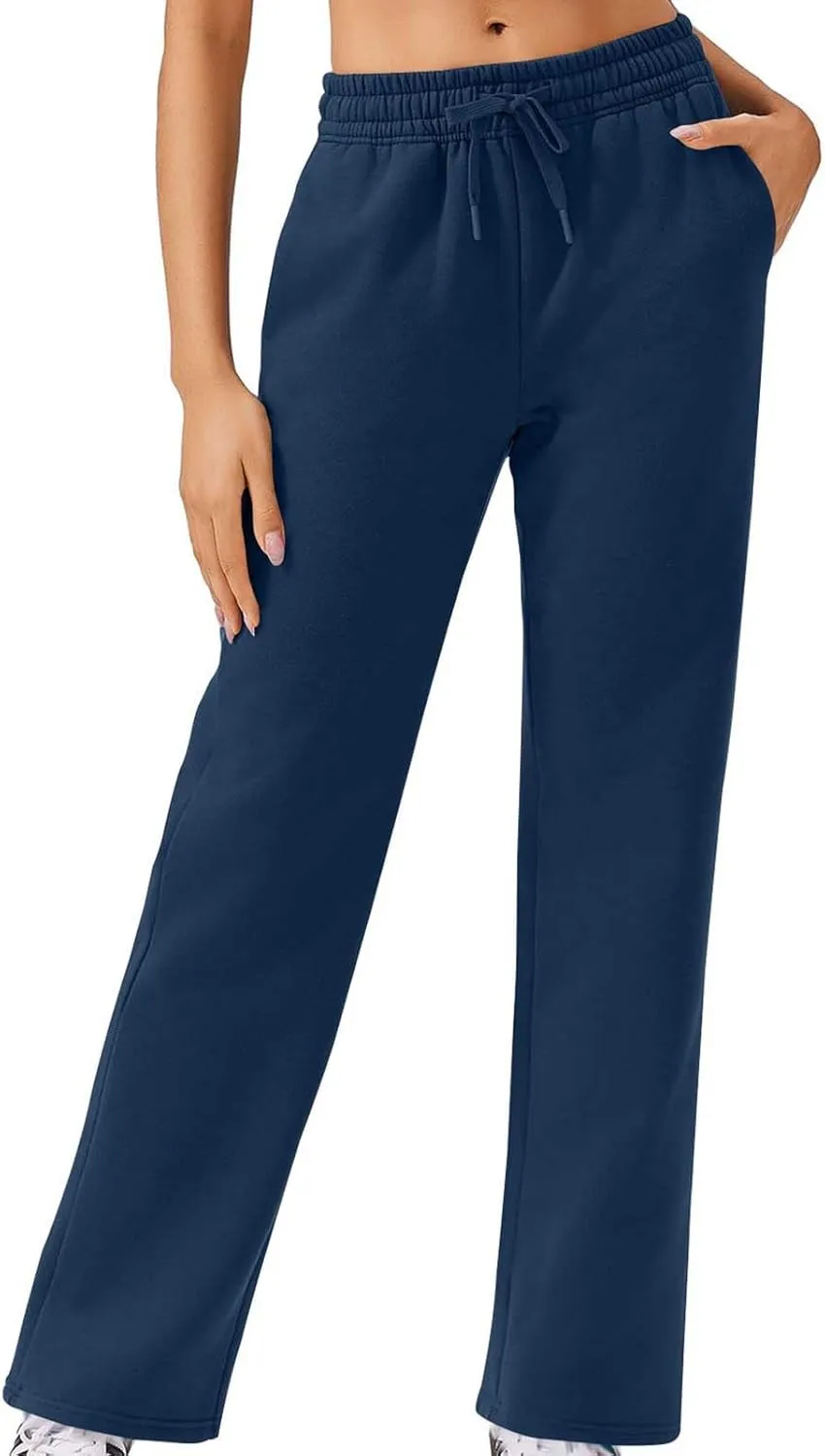 Womens Sweatpants 2024 Baggy Fleece Lined Wide Leg Pants Drawstring Pants with Pockets