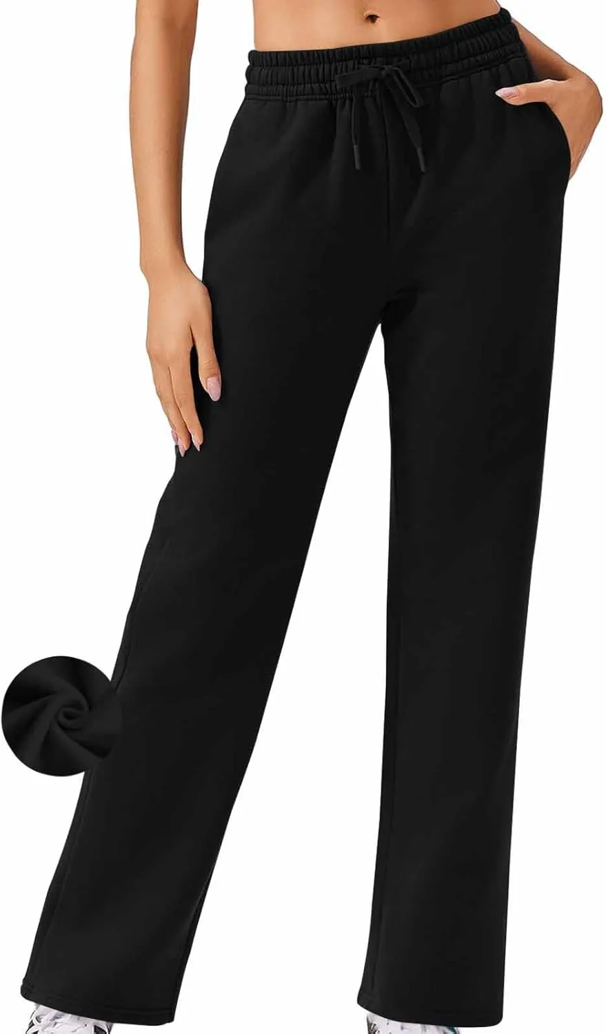 Womens Sweatpants 2024 Baggy Fleece Lined Wide Leg Pants Drawstring Pants with Pockets
