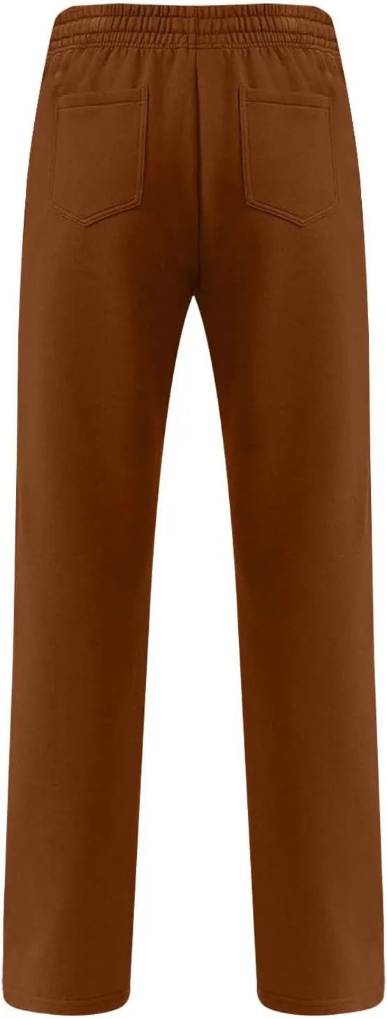 Womens Sweatpants 2024 Baggy Fleece Lined Wide Leg Pants Drawstring Pants with Pockets