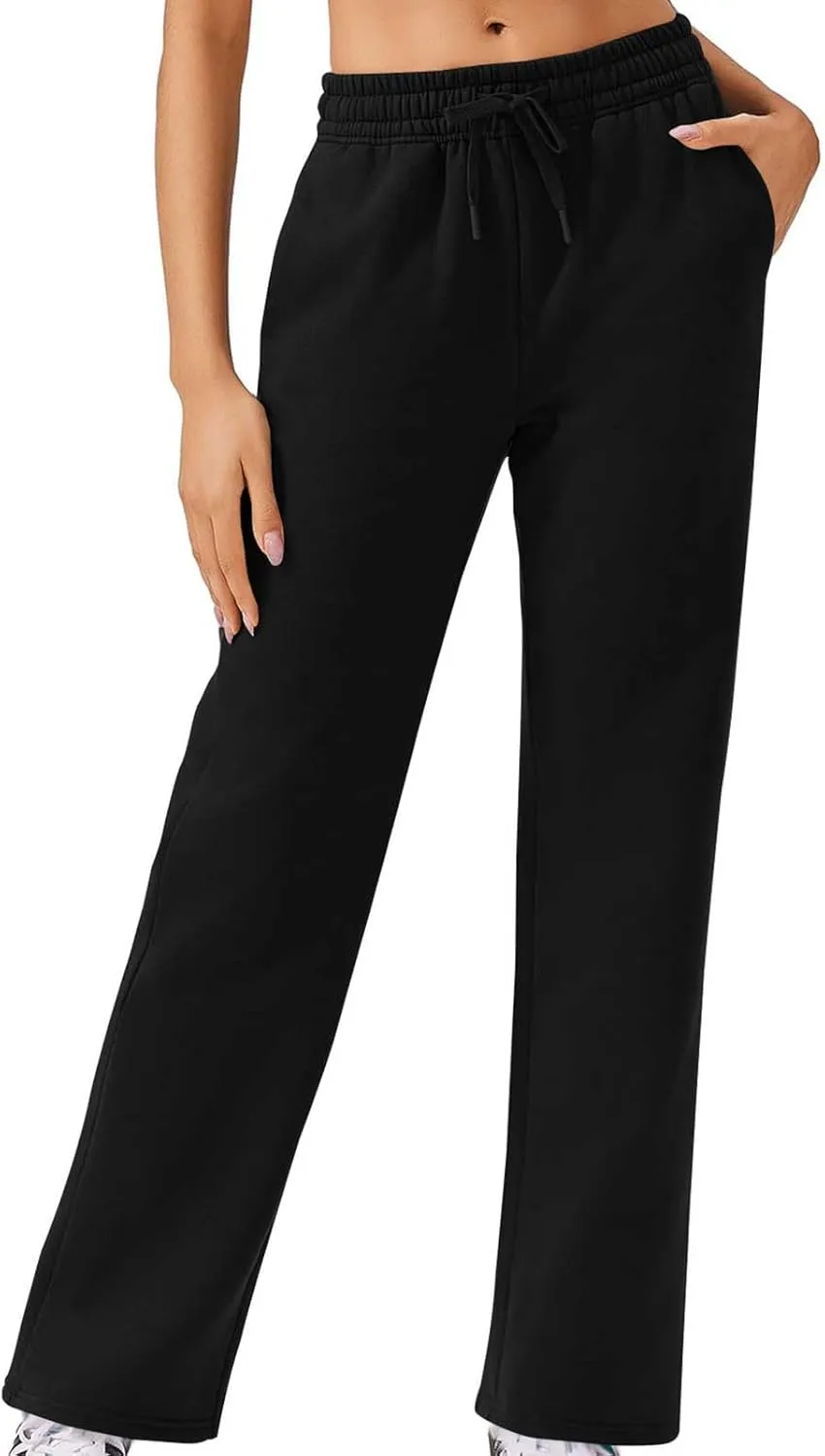 Womens Sweatpants 2024 Baggy Fleece Lined Wide Leg Pants Drawstring Pants with Pockets