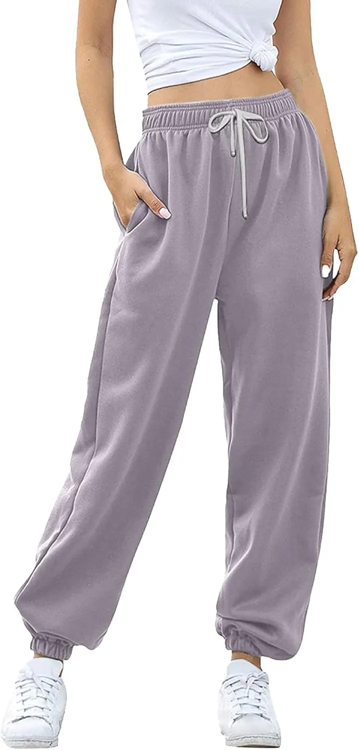 Womens Sweatpants High Waisted Baggy Workout Jogger Pants with Pockets Trousers Fall Clothes for Women 2024