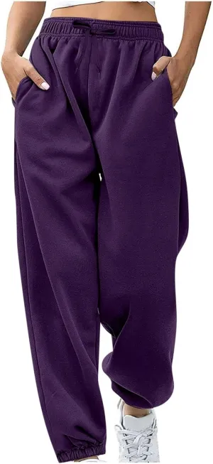 Women's Sweatpants Joggers Relaxed Fit Comfy Baggy Athletic Gym Jogger Sweatpants Elastic Drawstring Lounge Trousers