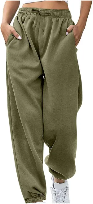 Women's Sweatpants Joggers Relaxed Fit Comfy Baggy Athletic Gym Jogger Sweatpants Elastic Drawstring Lounge Trousers