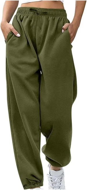 Women's Sweatpants Joggers Relaxed Fit Comfy Baggy Athletic Gym Jogger Sweatpants Elastic Drawstring Lounge Trousers