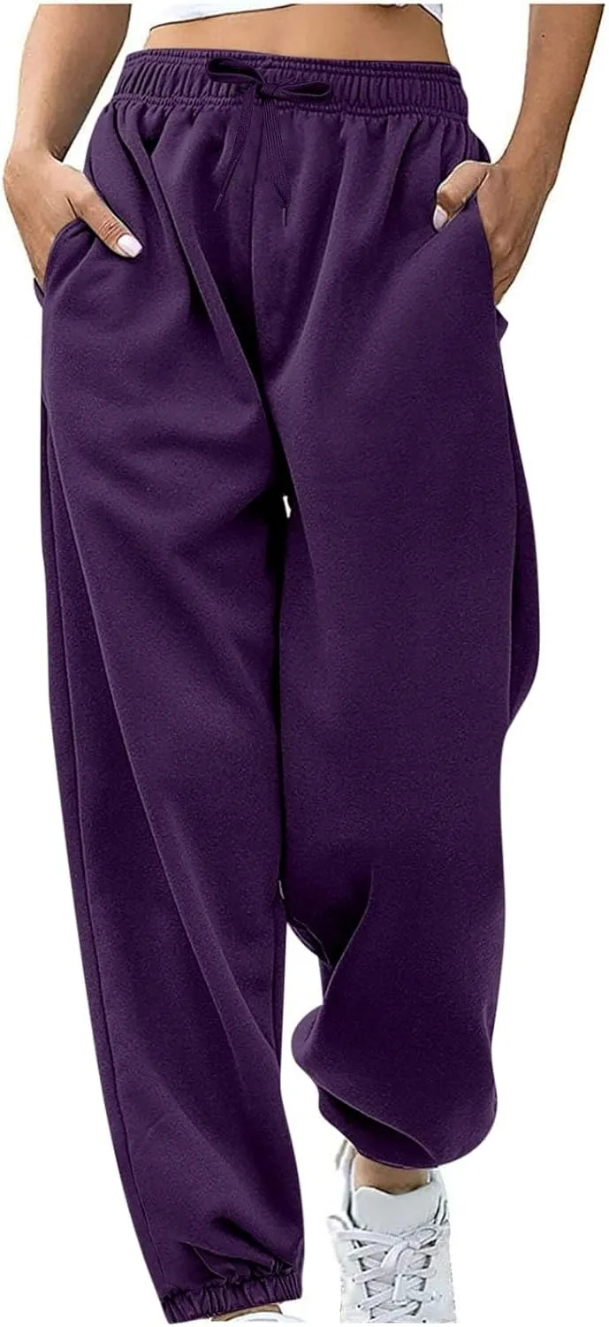 Women's Sweatpants Joggers Relaxed Fit Comfy Baggy Athletic Gym Jogger Sweatpants Elastic Drawstring Lounge Trousers