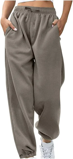 Women's Sweatpants Joggers Relaxed Fit Comfy Baggy Athletic Gym Jogger Sweatpants Elastic Drawstring Lounge Trousers