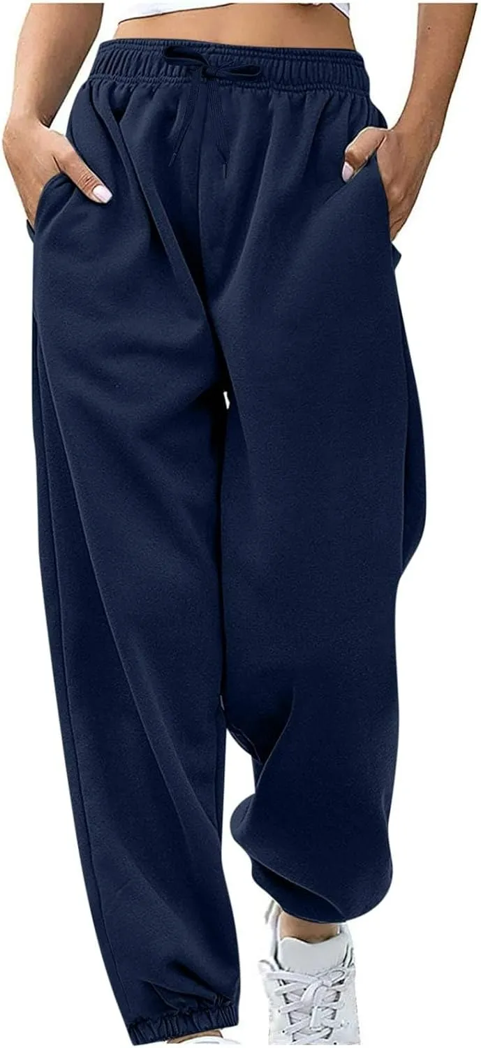 Women's Sweatpants Joggers Relaxed Fit Comfy Baggy Athletic Gym Jogger Sweatpants Elastic Drawstring Lounge Trousers