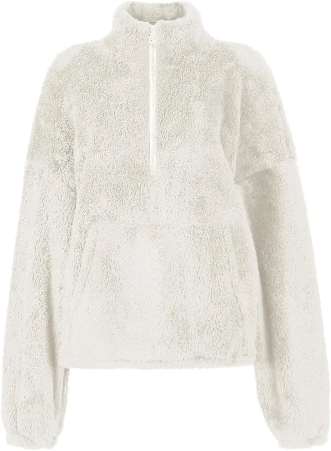 Womens Sweatshirt Fuzzy Fleece Half Zip Pullover Sweater Oversized Cropped Trendy Preppy Cute Sweatshirts with Pockets