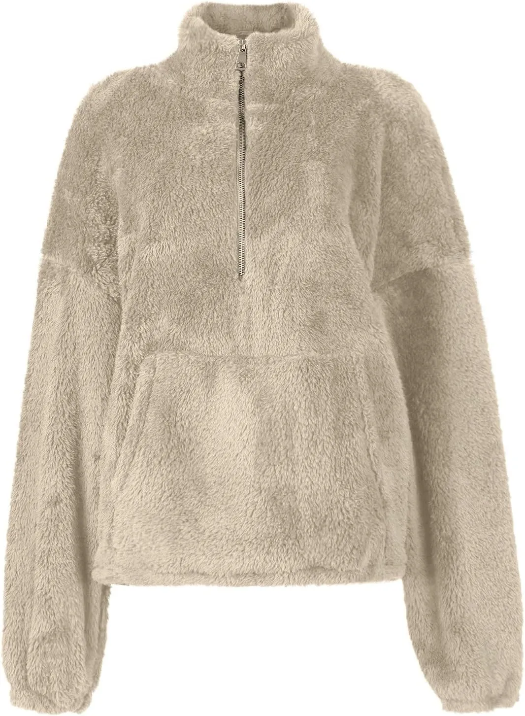 Womens Sweatshirt Fuzzy Fleece Half Zip Pullover Sweater Oversized Cropped Trendy Preppy Cute Sweatshirts with Pockets
