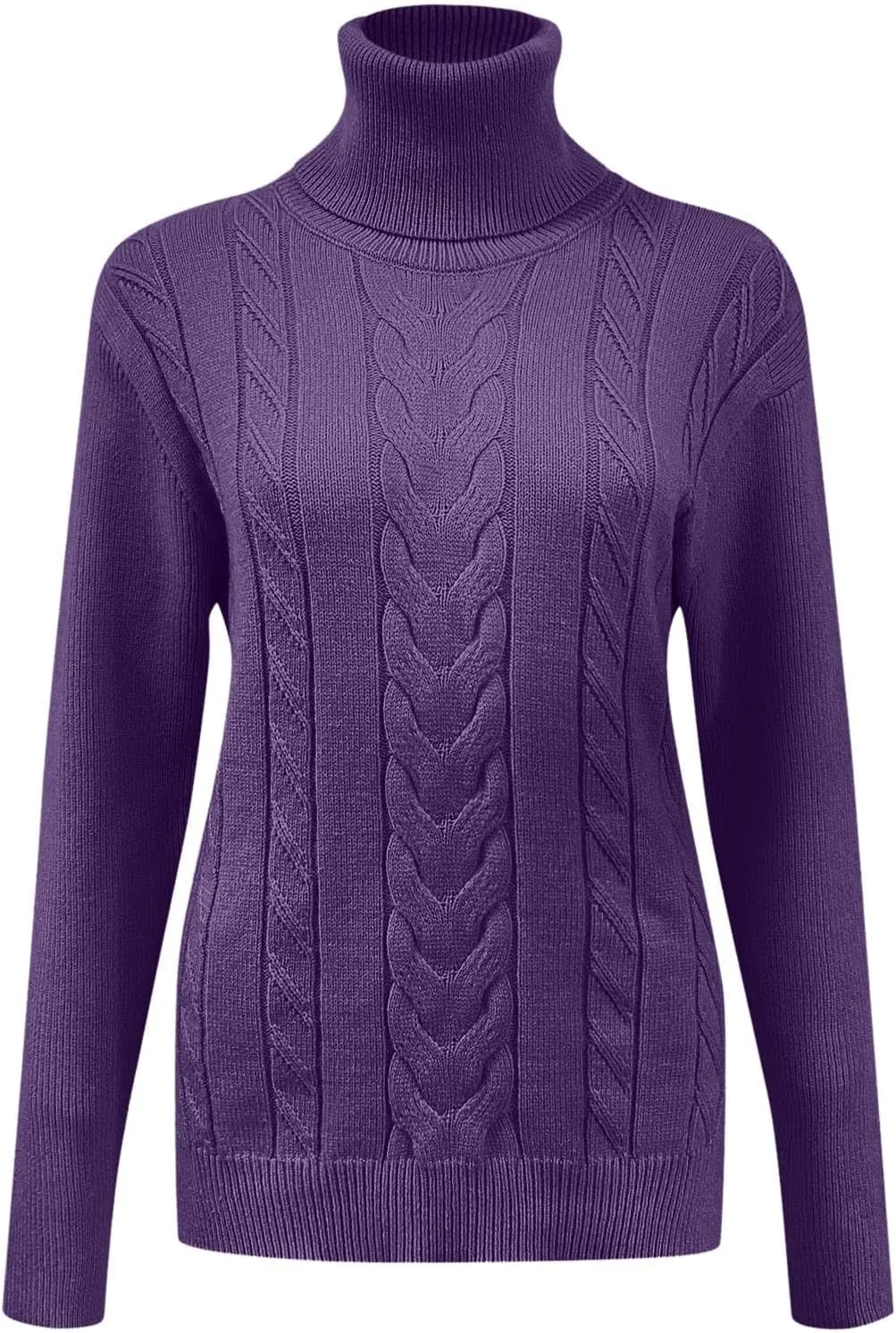 Womens Trendy Fall Turtleneck Sweater Long Sleeve Cable Knitted Pullover Sweater Casual Knitted Jumper Tops