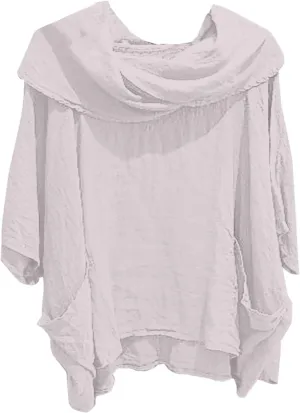Women's Trendy Shirts Draped Neck 3/4 Sleeve Linen Casual Top Loose Fit Printed Lightweight Solid Color Summer Tees Shirt