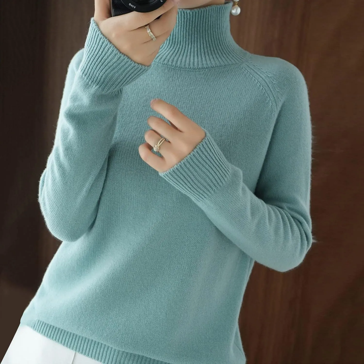 Women's Turtleneck Sweaters Casual Long Sleeve Solid Knit Lightweight Pullover Sweater Tops 2024 Fall Clothes
